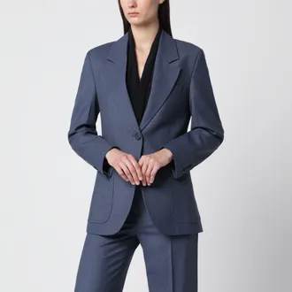 Victoria Beckham Giacca monopetto Katherine in misto lana blu m&eacute;lange