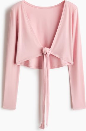H&M Cropped Yogashirt mit Langarm - Zartrosa