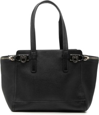 Ferragamo Black Leather Handbag Shoulder Bag Tote Bag (Pre-Owned)