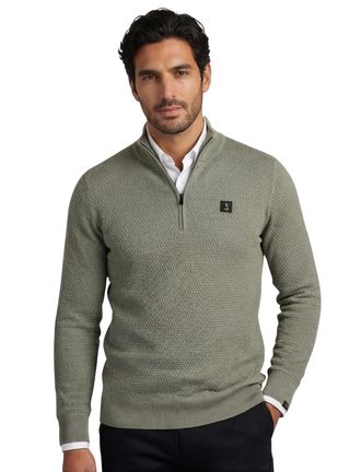 Butcher of Blue Butcher of blue effen groen half zip wol normale fit