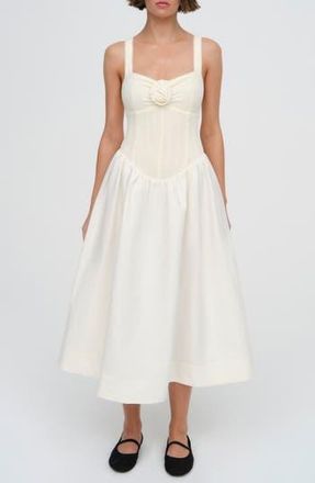 For Love & Lemons Billie Mixed Media Pointelle Midi Dress in Cream at Nordstrom Rack, Size Medium
