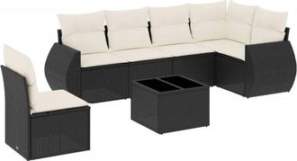 vidaXL Set De Comedor De Jard&iacute;n 7 Pzas Y Cojines Rat&aacute;n Sint&eacute;tico Negro Vidaxl