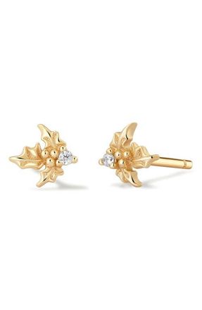 Made by Mary Cubic Zirconia Birthstone Flower Stud Earrings in Gold December at Nordstrom