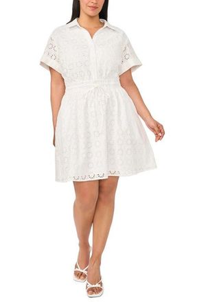CeCe by Cynthia Steffe Short Sleeve Cotton Eyelet Shirtdress in Ultra White at Nordstrom, Size 3 X