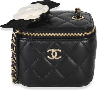 Chanel Quilted Lambskin Camellia Bow Chain Mini Vanity Case