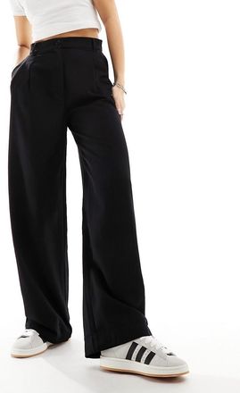 Monki high waist wide leg tailored pants in black