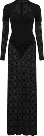 Marine Serre Vestido Largo de Malla y Jersey en Capas - Dresses - Mujer - Negro - XS
