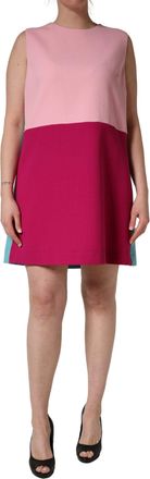 Dolce & Gabbana Womens Pink Blue Wool Sleeveless Shift Mini Dress Elastane Nylon Virgin