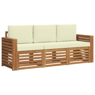 vidaXL Juegos De Sof&aacute;s 3 Pcs Natural Y Crema Madera De Acacia S&oacute;lida Vidaxl