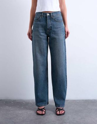 Topshop Column - Jeans a vita medio alta blu nero