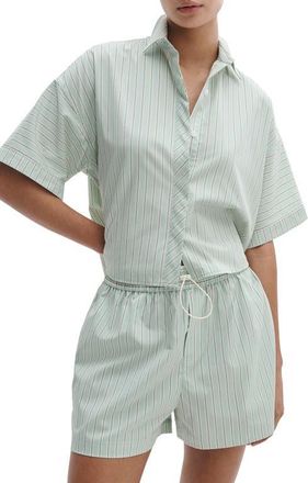 Rag & Bone Marin Stripe Crop Button-Up Shirt in Green Stripe at Nordstrom, Size Xx-Small