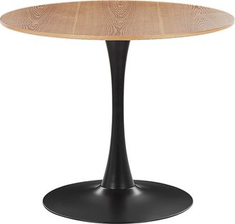 Beliani Mesa De Comedor Madera Clara Tablero Mdf Negro Base Metal 90 Cm Industrial Cocina Boca