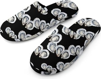 Generic Watercolor Oysters Flannel Mens Slip-on Slippers Winter Warm House Shoes with Rubber Sole for Home Hotel
