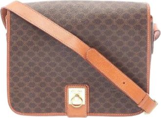 Celine Pre-owned Cross Body Bags, female, Brown, Size: ONE SIZE Pre-owned Macadam Coated Canvas Leather Shoulder Bag