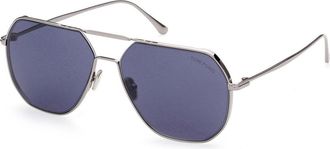 Tom Ford FT0852 14V Shiny Light Ruthenium/Blue 59mm