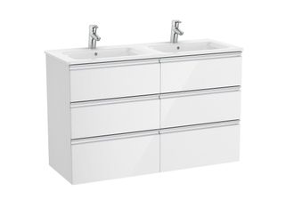 Roca Roca - Pack Unik Mueble Base De 6 Cajones + Lavabo Doble The Gap Color: Blanco Brillo