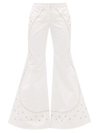Fran&ccedil;oise Studded Flared Cotton Trousers - Womens - White
