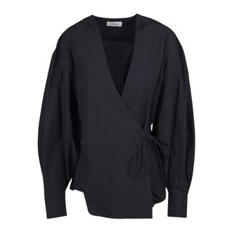ottod'Ame Blouses, female, Black, Size: 2XS Wrap Cotton Shirt