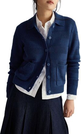 Seasalt Cornwall Nut Lane Collared Organic Cotton Cardigan in Knit Melange Dark Voyage at Nordstrom, Size 14 Us