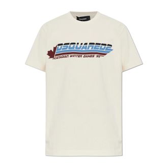 Dsquared2 Tops, Heren, Beige, S, Katoen, Katoenen T-shirt met opgedrukte logo