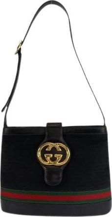 Gucci Pre-owned GG Canvas Leren Schoudertas - Dames - Vintage Schoudertas - Zwart - ONE Size - Leer - Vintage
