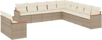vidaXL Set De Sof&aacute;s De Jard&iacute;n 11pzas Con Cojines Rat&aacute;n Sint&eacute;tico Beige Vidaxl