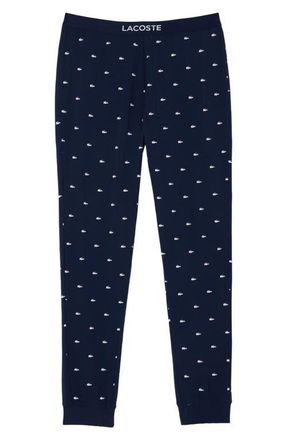 Lacoste Logo Print Cotton Pajama Pants in Navy Blue/White at Nordstrom, Size Xx-Large