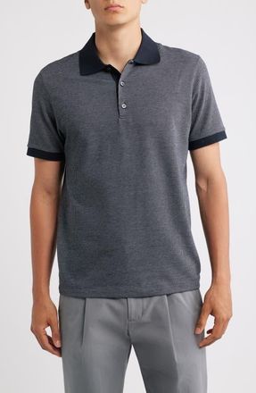Theory Geometric Jacquard Cotton Polo in Baltic at Nordstrom, Size Xx-Large