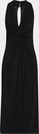 Emanuel Ungaro Twist-Front Rhinestone Midi Dress