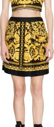 Versace Barocco Pleated Skirt In Black & Gold