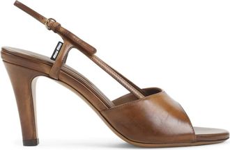 Miu Miu Kalfsleren Sandalen - Dames - Sandalen met hakken - Bruin - 37 1/2 EU - Leer - Schoenen