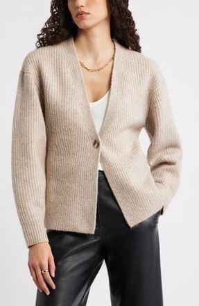 Nordstrom One-Button V-Neck Rib Cardigan in Tan Etherea Heather at Nordstrom Rack, Size Medium