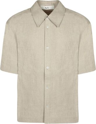 S&eacute;fr Dao Short Sleeve Shirt - Heren - Korte mouwen Overhemden - Beige - XL - Linnen - Overhemden