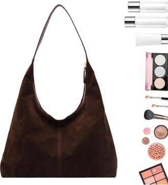 Generic Textured Slouchy Bag - 14in Canvas Charcoal Handle, fall crescent handbag, retro large purse, adjustable ergonomic structure upgrade, stabilized carry