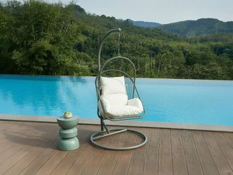 Vente-Unique Braided Resin Hanging Chair - Green With White Cushions - LUTUS By