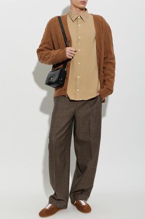 Ami Oversized Shirt With Embroidered Logo, Mens, Beige