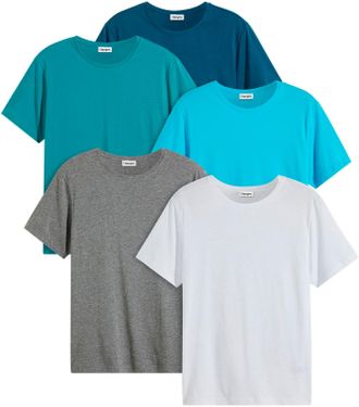 Bonprix T-Shirt BONPRIX T-Shirt (5er Pack), Herren, Gr. 56/58 (XL), weiss (wei&szlig;, karibikblau, dunkelsmaragd, blaupetrol, grau meliert), Obermaterial: 100% Bau