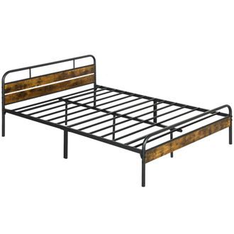 HOMCOM King Bed Frame With Headboard - No Box Spring Needed - Rustic Brown | TJ Hughes