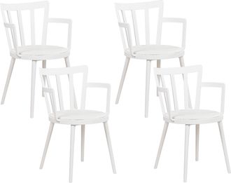 Beliani Conjunto De 4 Sillas De Comedor Sala De Estar Minimalista Moderno Asiento De Piel Sint&eacute;tica Acolchado Blanco Con Reposabrazos Morill