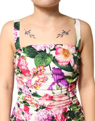 Dolce & Gabbana Multicolor Floral Ruched Silk Charmeuse Mini Womens Dress (Pre-Owned)