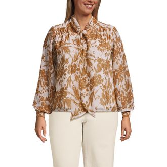 Lands End Chiffon Removable Tie Neck Blouse in Pink Opal Wildflowers at Nordstrom, Size 1 X