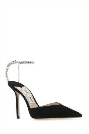 Jimmy Choo London Womens Black Suede Saeda 100 Pumps Blackcrystal Scarpe Con Tacco High Heel Shoes