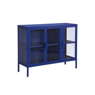 Sweeek Aparador industrial de metal y vidrio templado 3 puertas, 100cm
