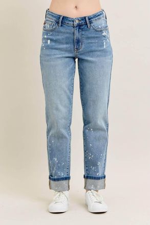 Judy Blue Splash Of Style Mid Rise Bleach Splatter Boyfriend Jeans In Blue