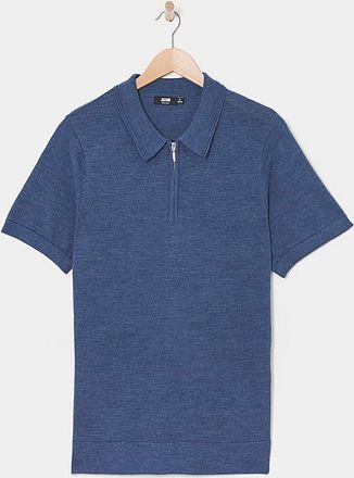 Jacamo Navy Merino Wool Knitted Polo Slim Fit