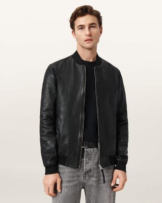 AllSaints Leather Morten Leather Bomber Jacket, Size: XXL