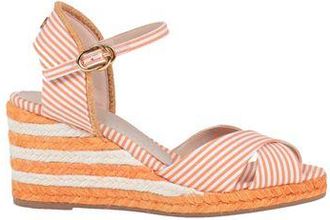 Stuart Weitzman Mirela Stripes Espadrille Sandals for Women in Orange with Ankle Ties