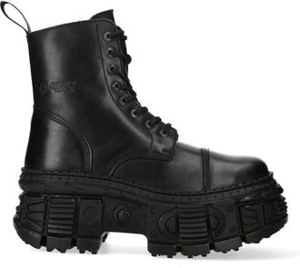 New Rock Black Goth Leather Boots-WALL083C-S5