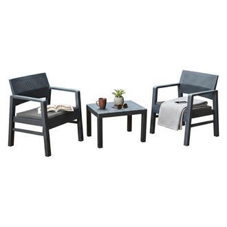 Dmora Dmora Ensemble DExt&eacute;rieur Avec Deux Fauteuils Et Table Basse, Fabriqu&eacute; En Italie, Ensemble De Balcon Imperm&eacute;able, Couleur Anthracite