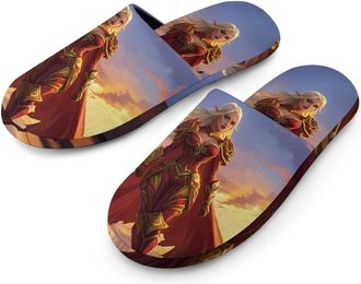 Generic Blood And Elfs Flannel Mens Slip-on Slippers Winter Warm House Shoes with Rubber Sole for Home Hotel